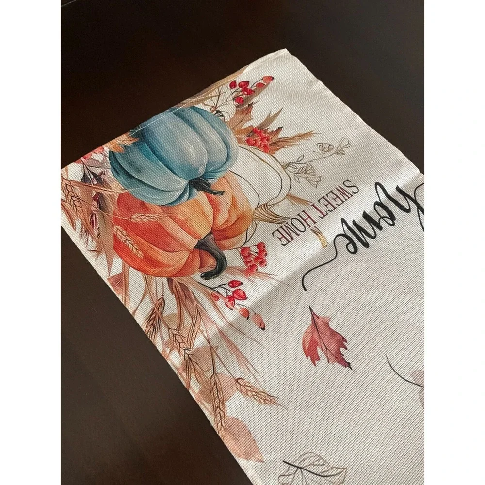 1pc Autumn Home Sweet Home Pumpkins Table Runner  72 Inches Long Burlap